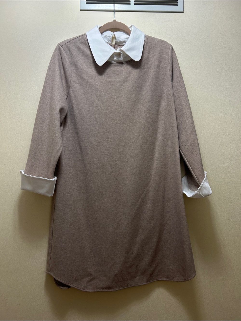 Tuckernuck Taupe A-Line Dress with White Collar
